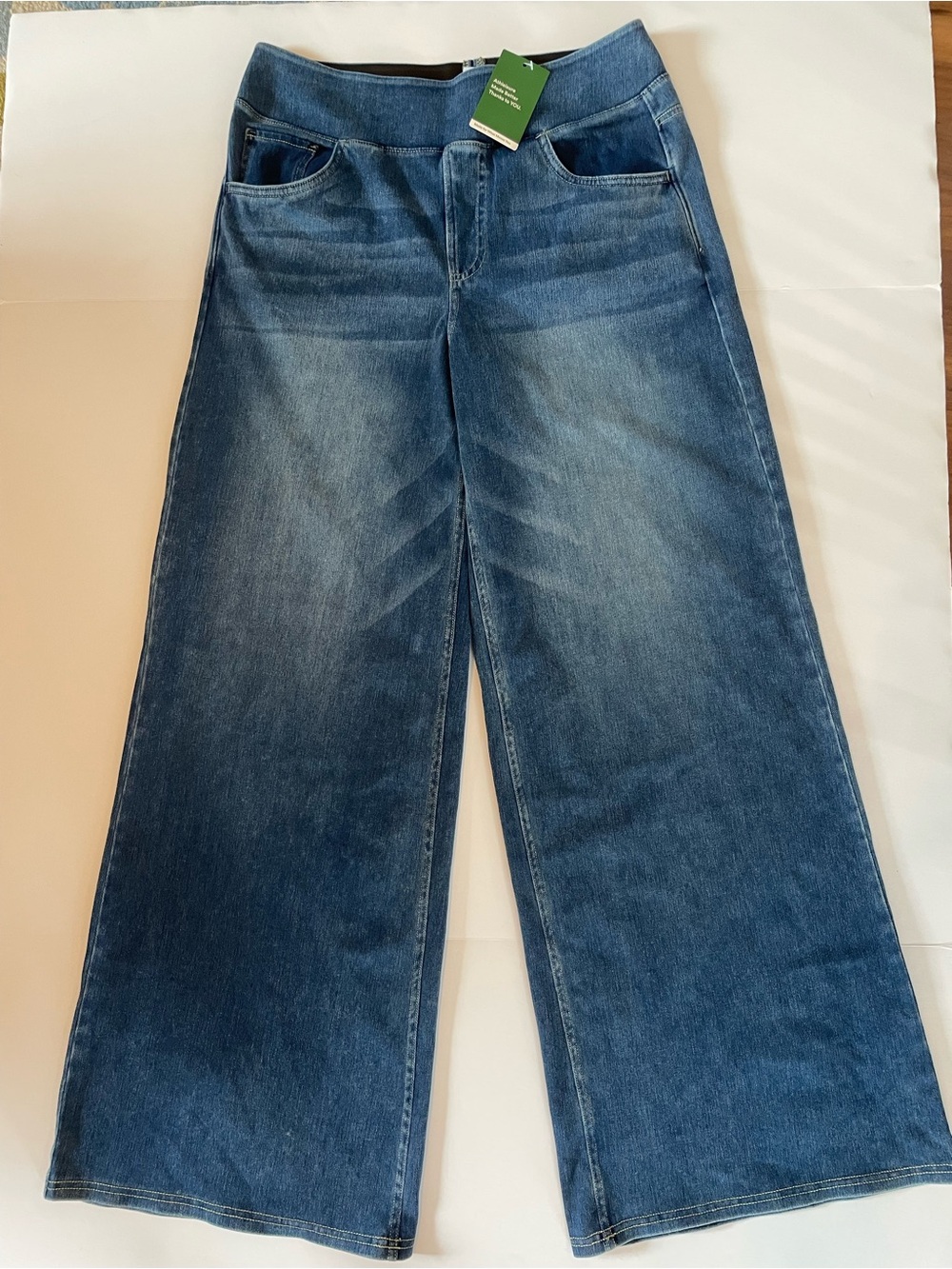 Halara Flex Wide Leg Pull On Denim Jeans Stretchy Knit Blue Size L Tall NWT